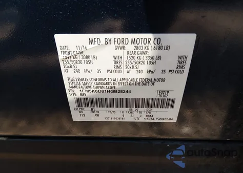 2017 Ford Explorer Xlt z USA, uszkodzony, nr VIN 1FM5K8D81HGB28244